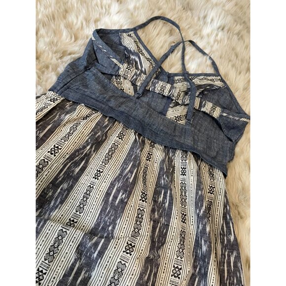 Anthropologie Vintage-Inspired Y2K Navy & Ivory Boho Tribal Print Dress Halter N - Picture 9 of 16